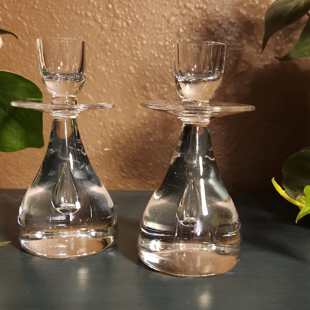 MCM Scandanavian Trapped Air Elegant Glass Candle Holders